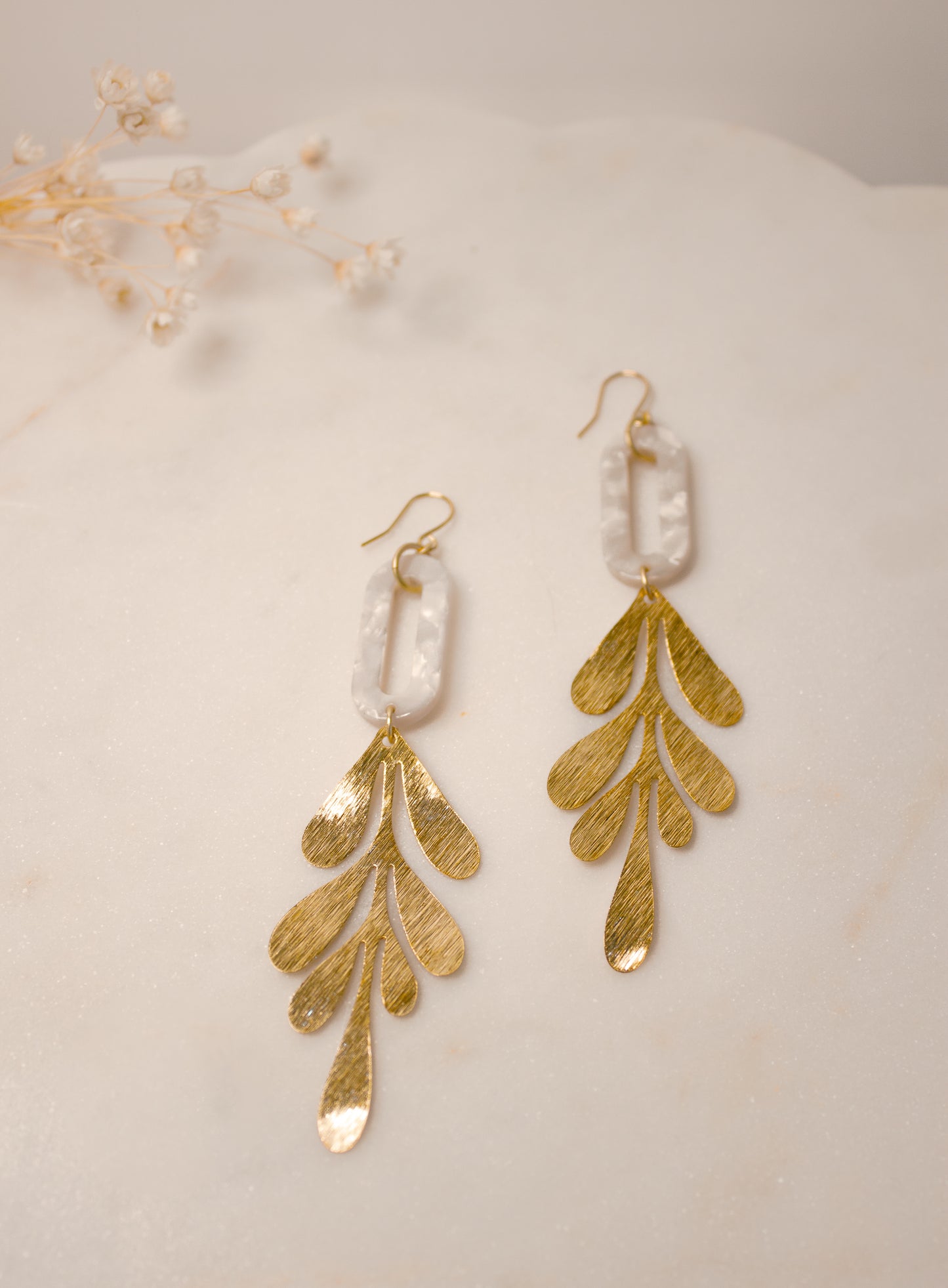 White tortoise leaf earrings