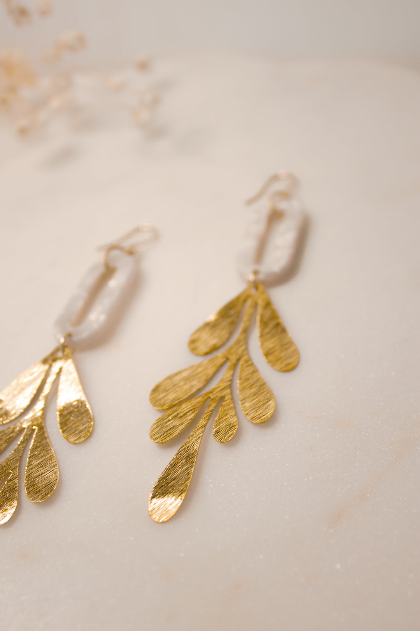 White tortoise leaf earrings