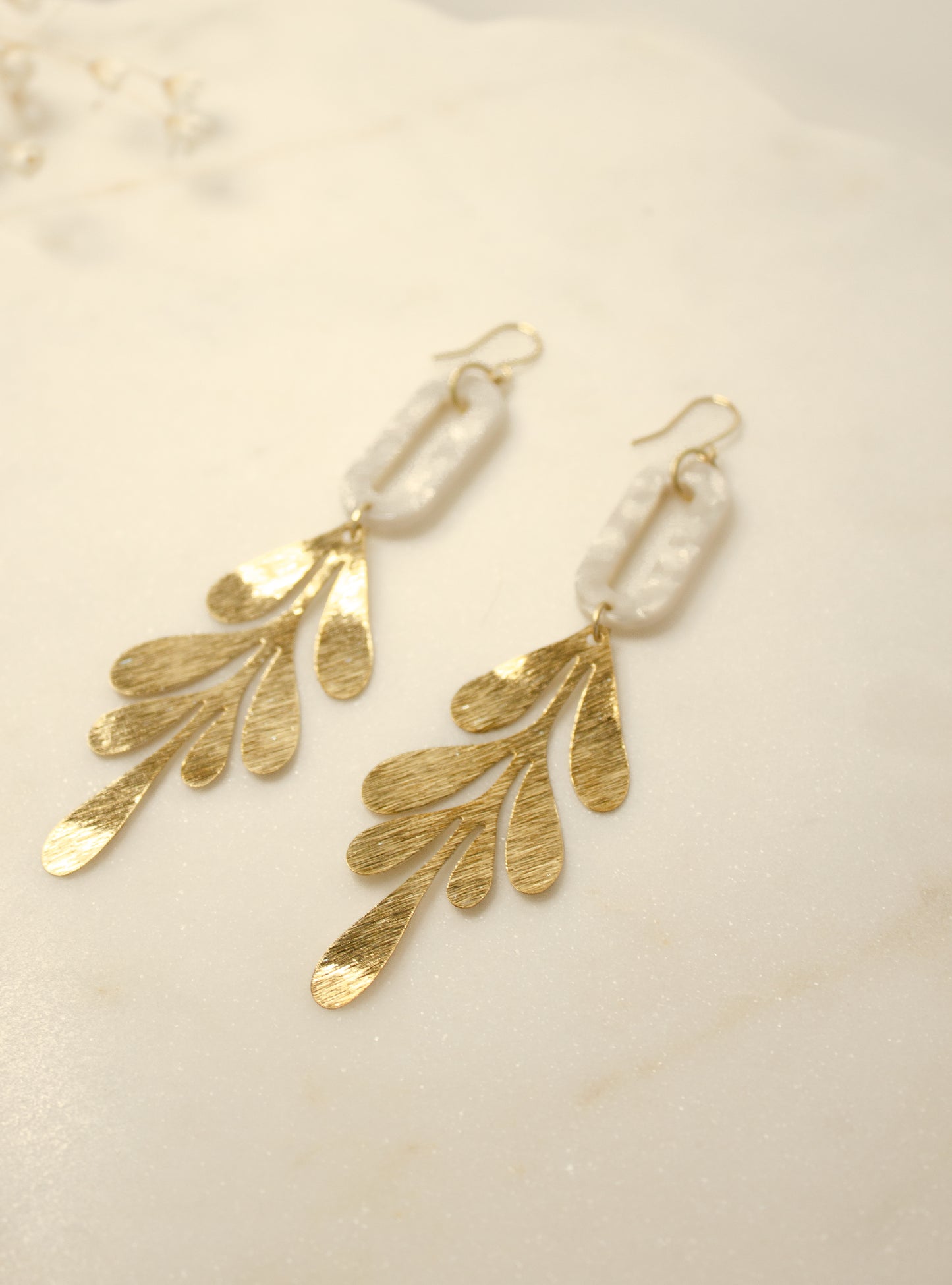 White tortoise leaf earrings