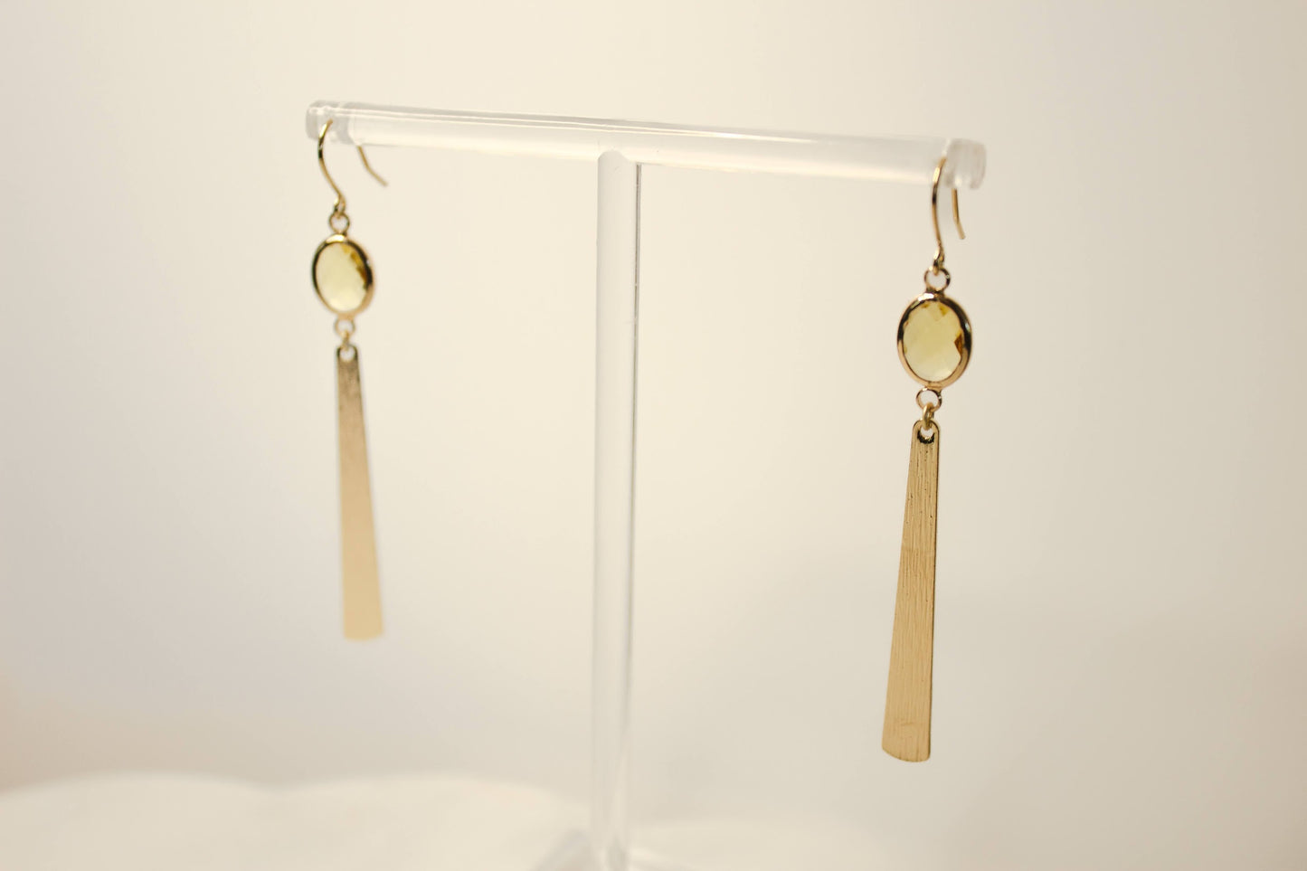 Yellow Oval Bead and Brass Bar Earrings