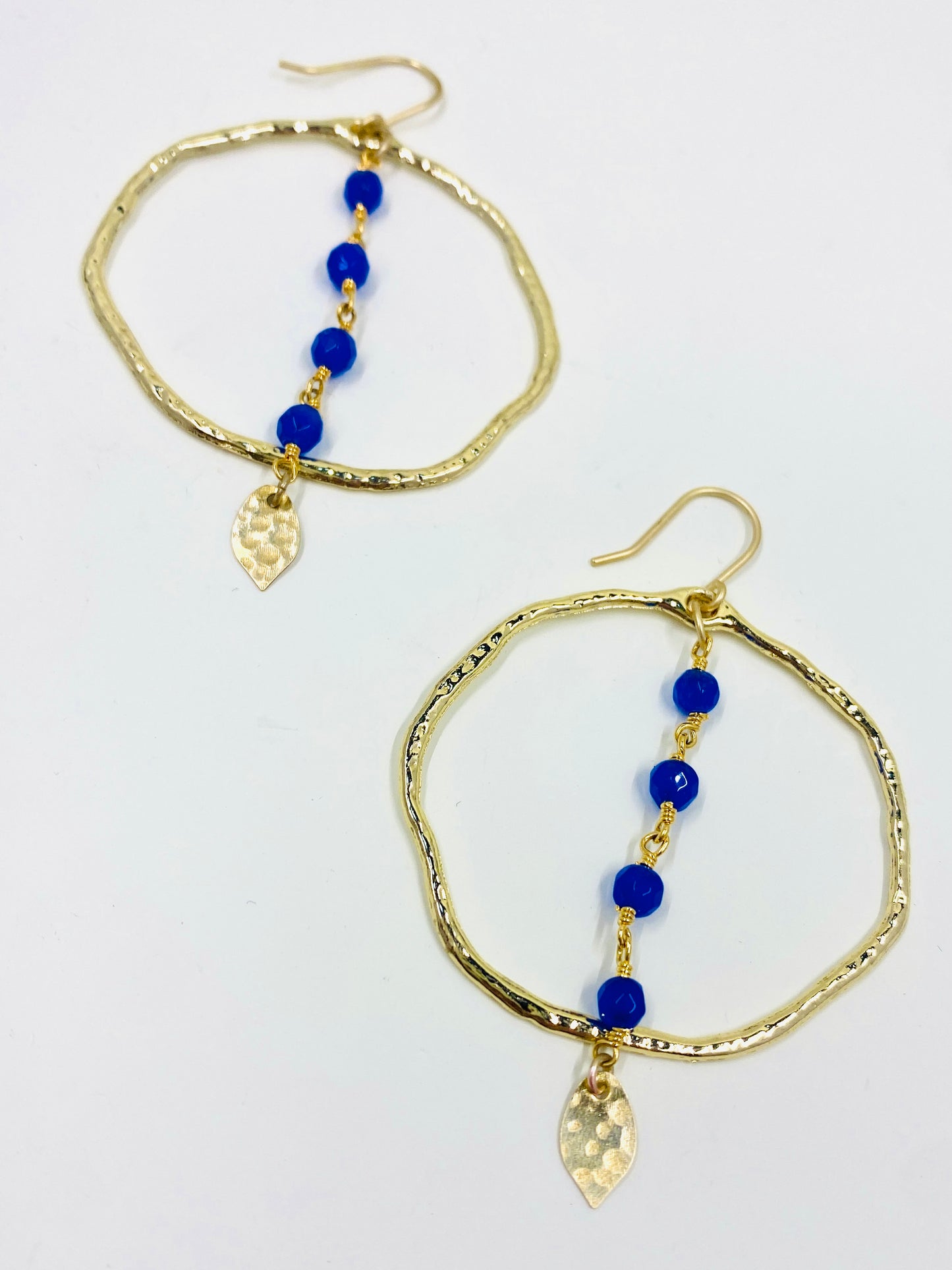 Blue Jade Rosary Hoop Earrings