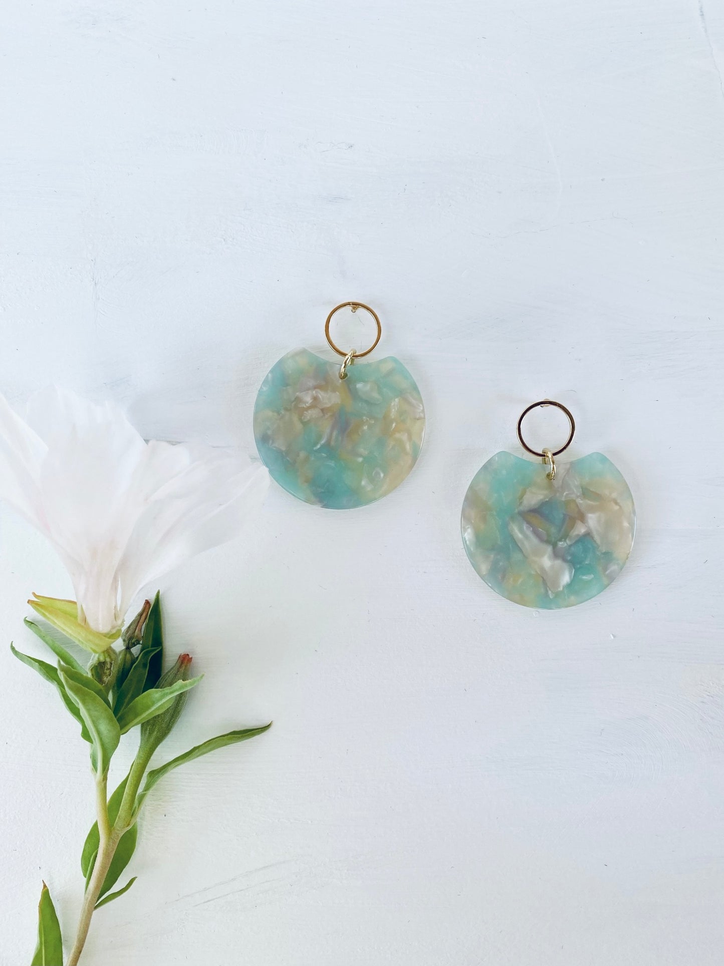 Circle Disc Earrings in Seascape Tortoise