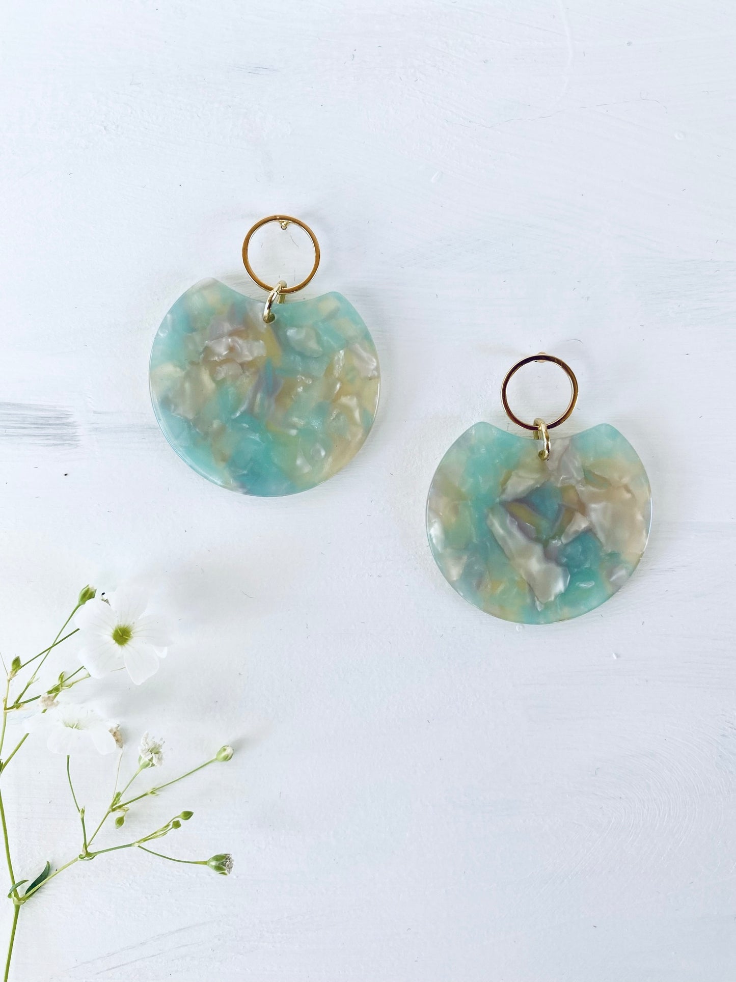 Circle Disc Earrings in Seascape Tortoise