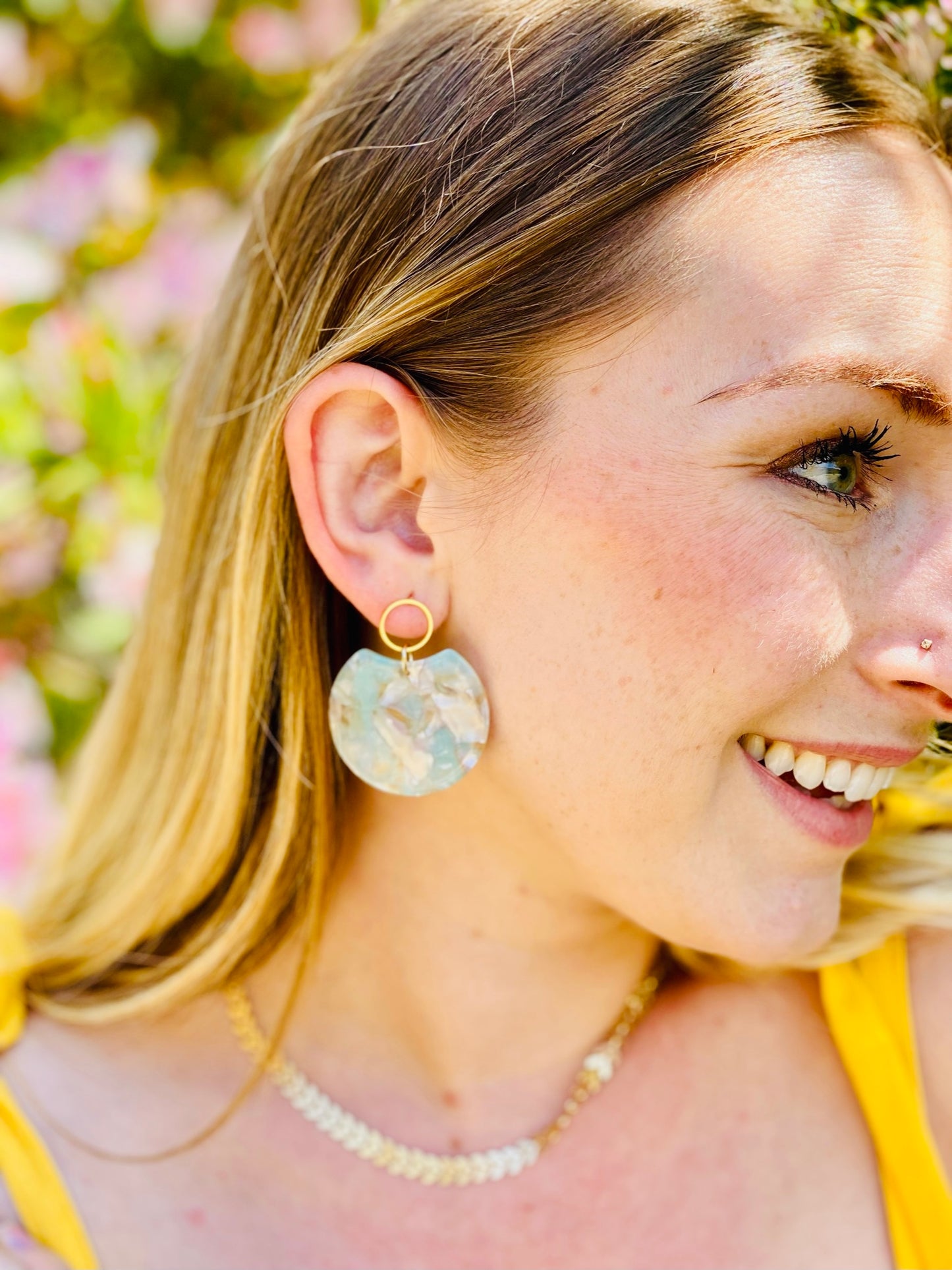 Circle Disc Earrings in Seascape Tortoise