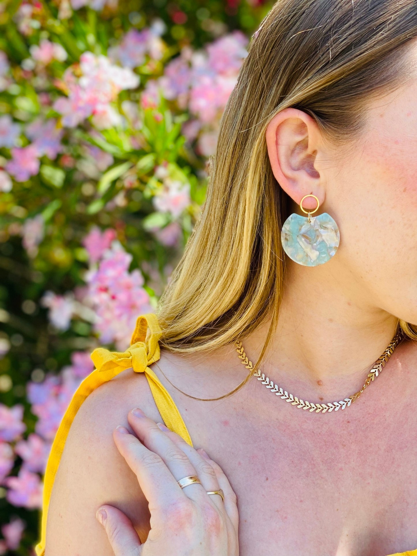 Circle Disc Earrings in Seascape Tortoise