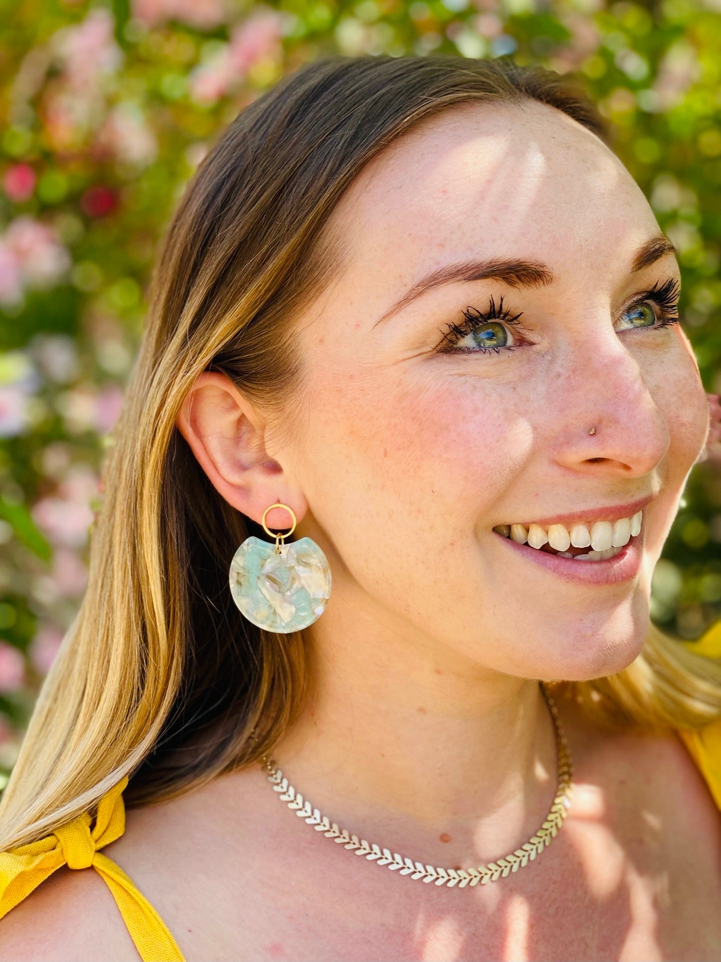 Circle Disc Earrings in Seascape Tortoise