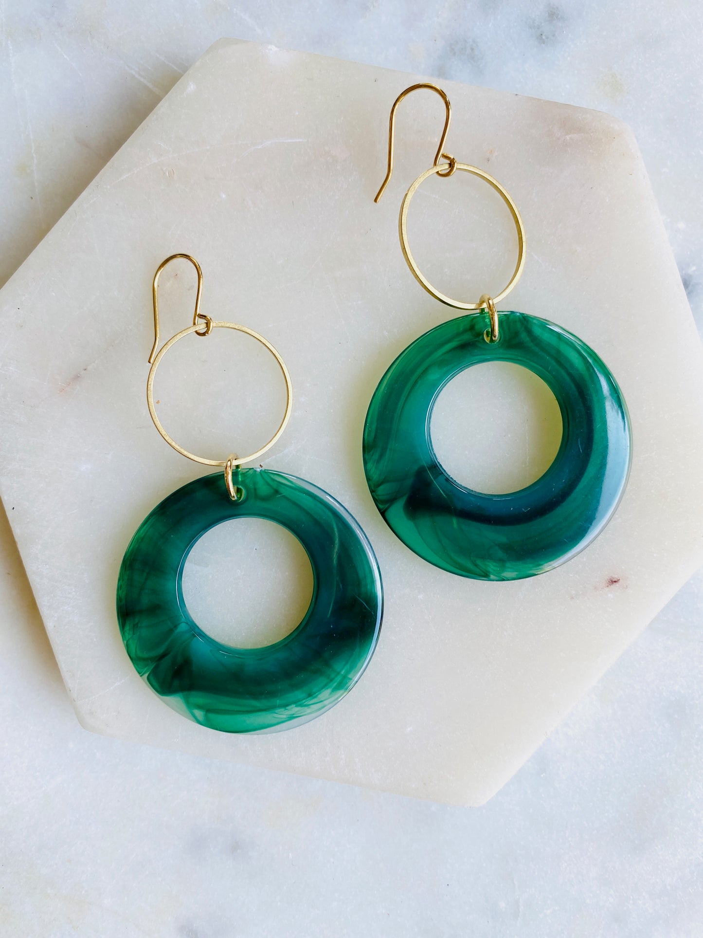 Marbled Emerald Double Hoops