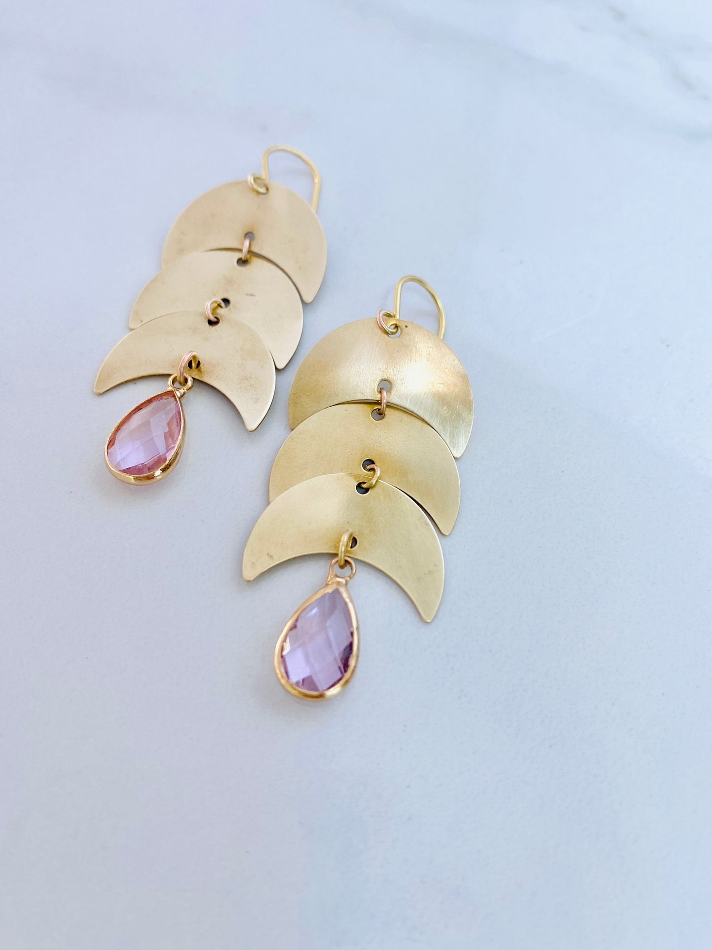 Dusty Rose Pink Moon Earrings