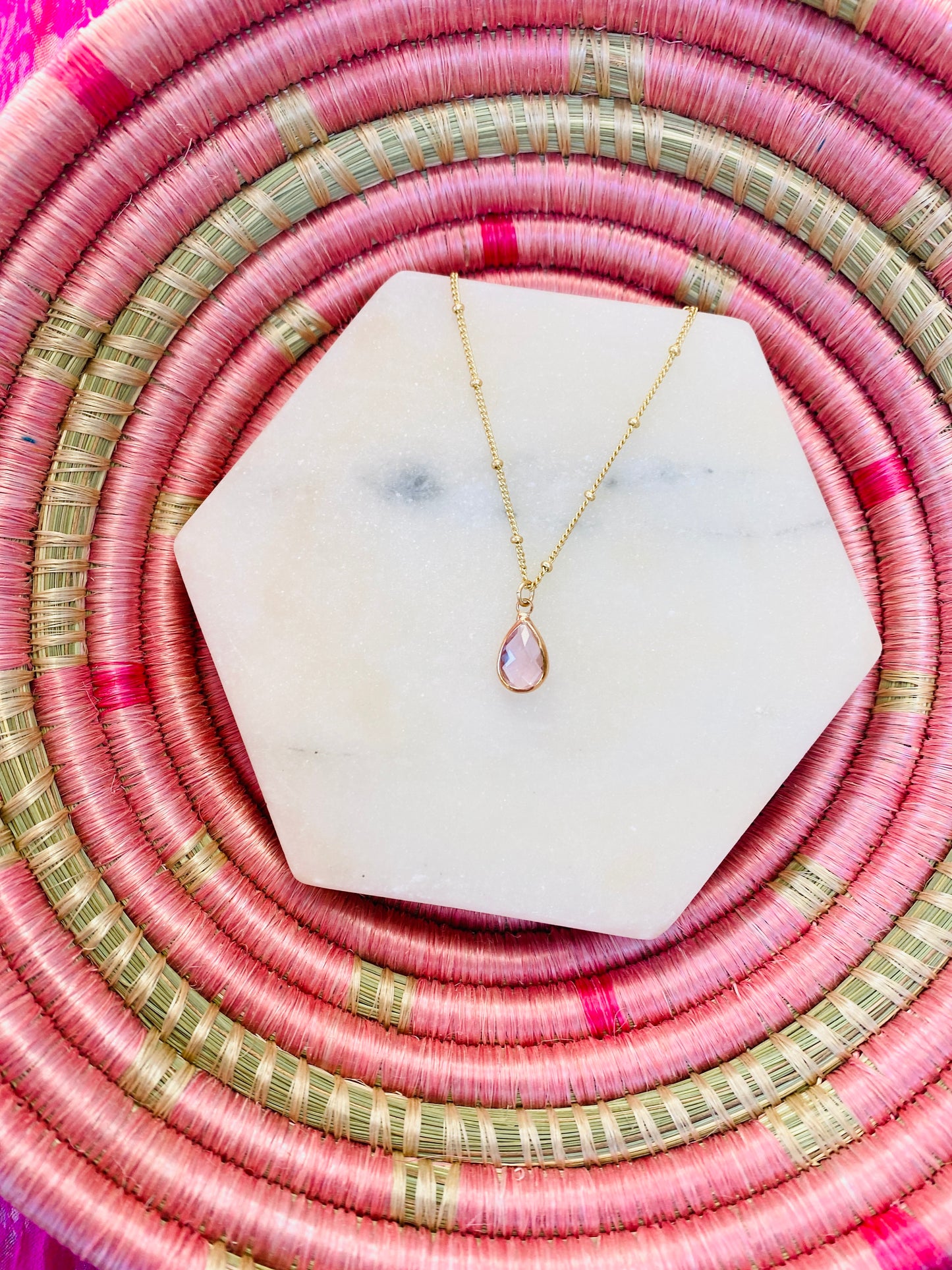 Dusty Rose Pink Teardrop Pendant