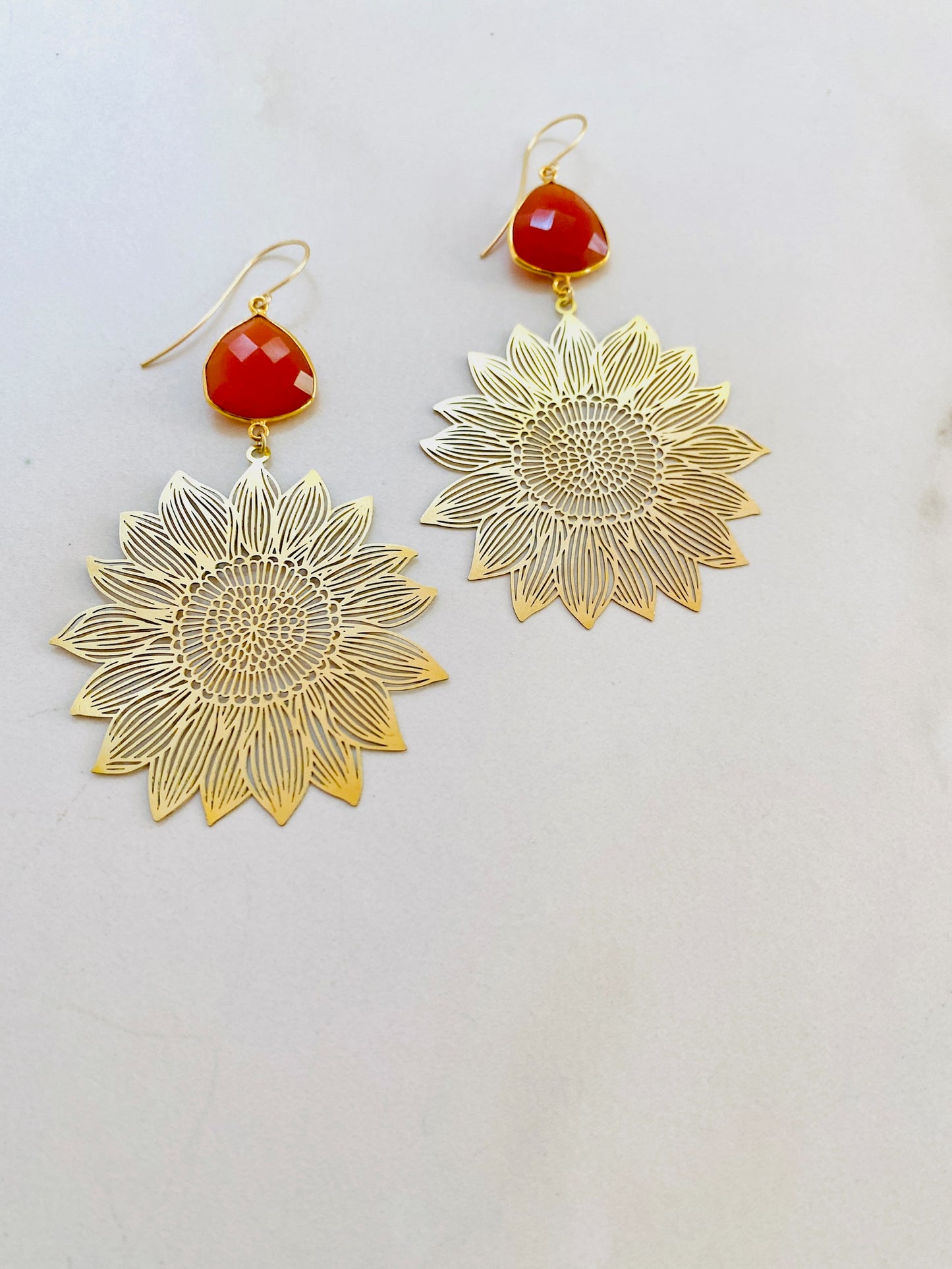 Carnelian Sunflower Earrings