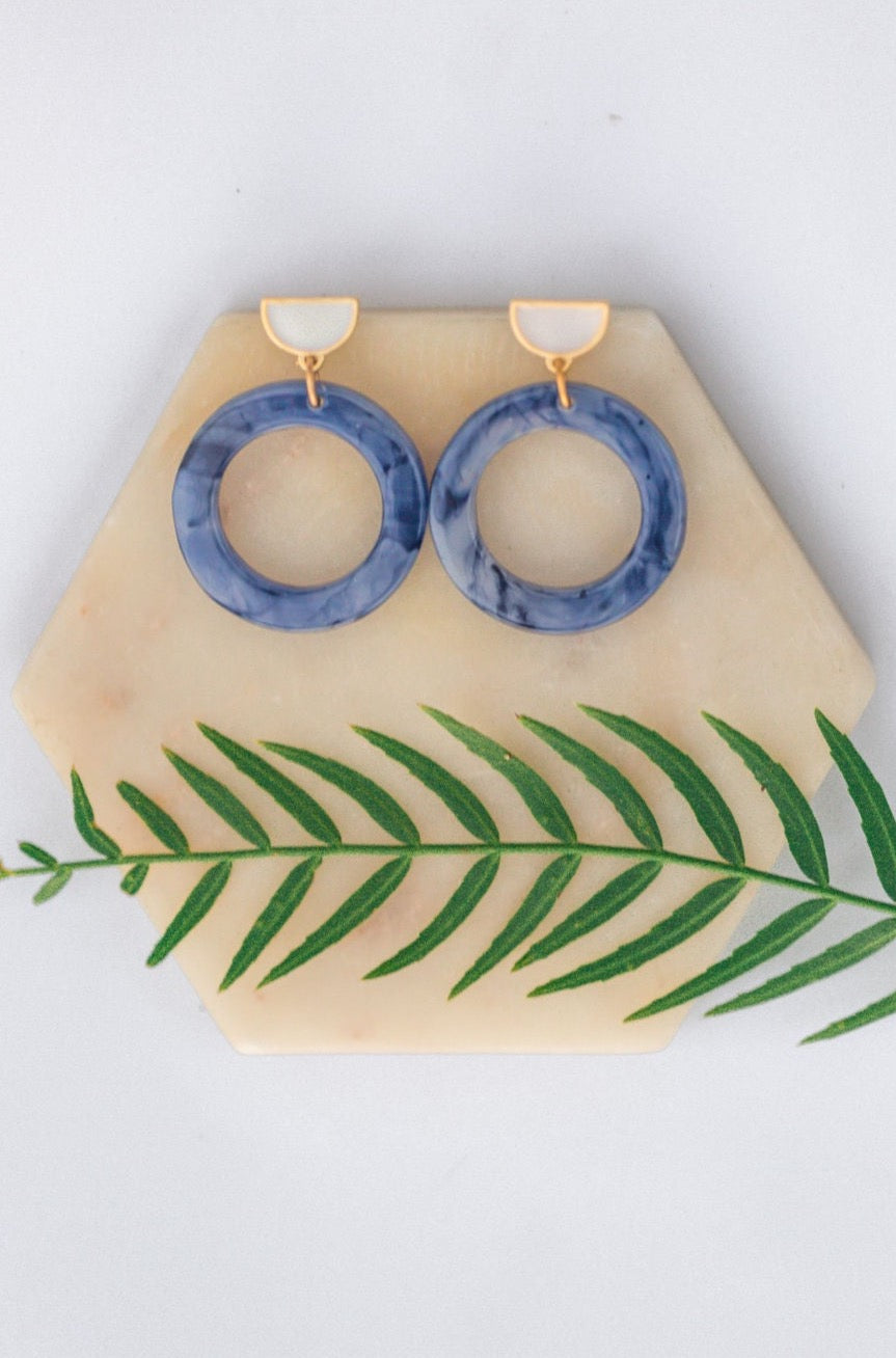 Marbled Blue Acetate Hoops