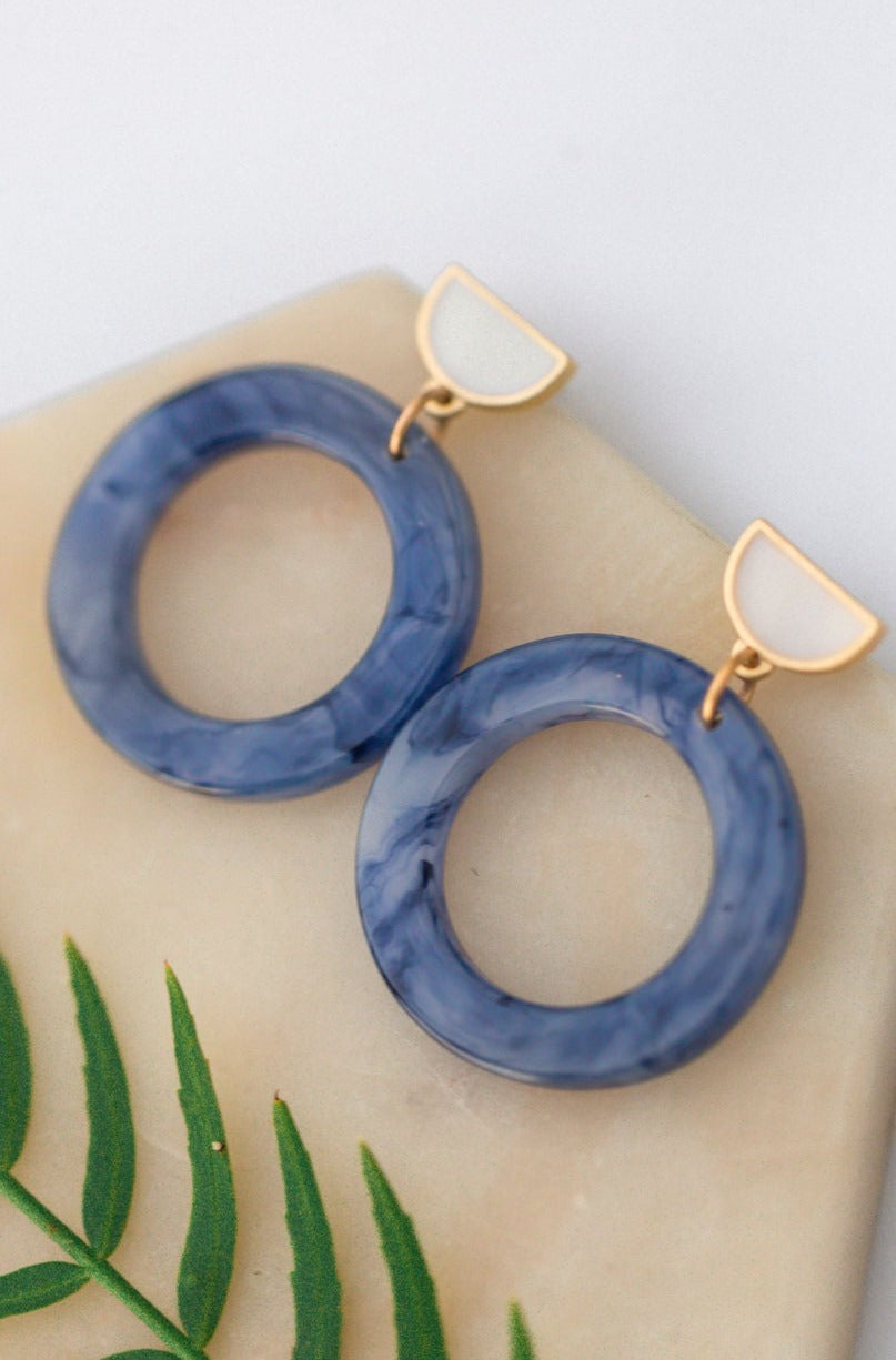 Marbled Blue Acetate Hoops