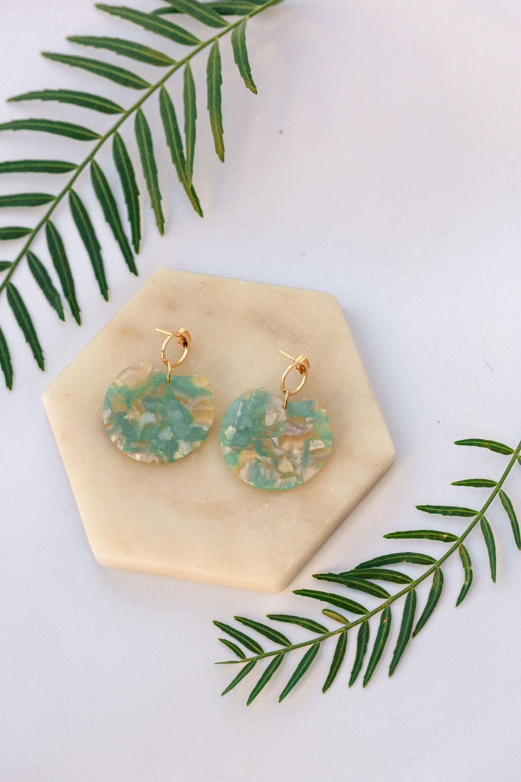 Circle Disc Earrings in Seascape Tortoise