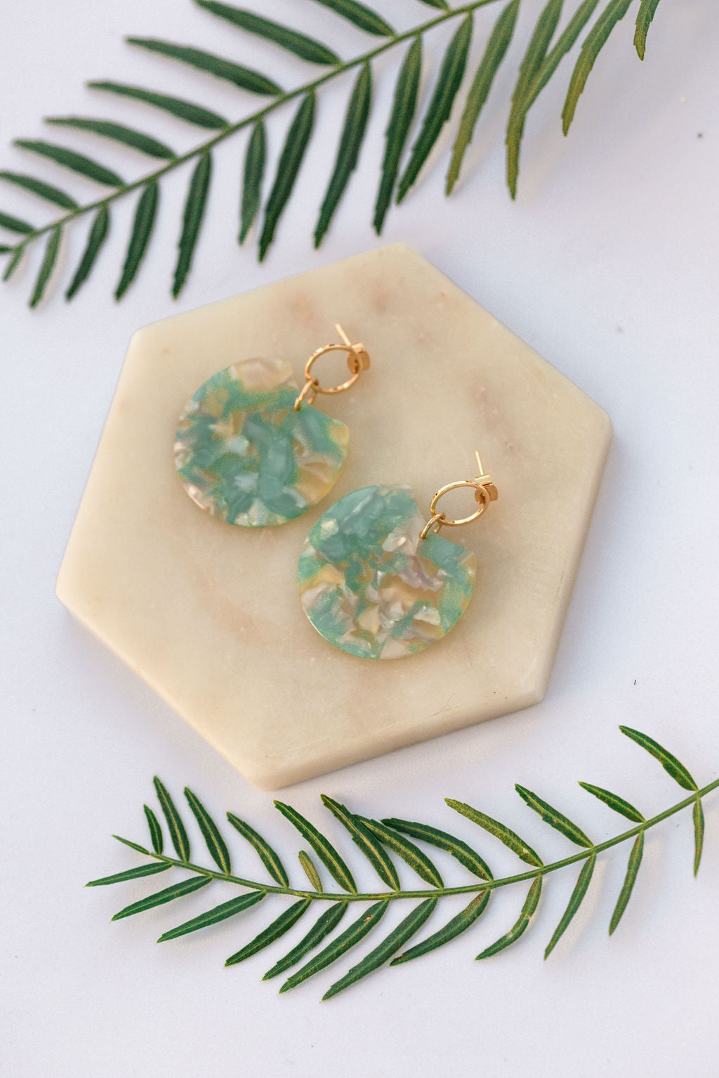 Circle Disc Earrings in Seascape Tortoise