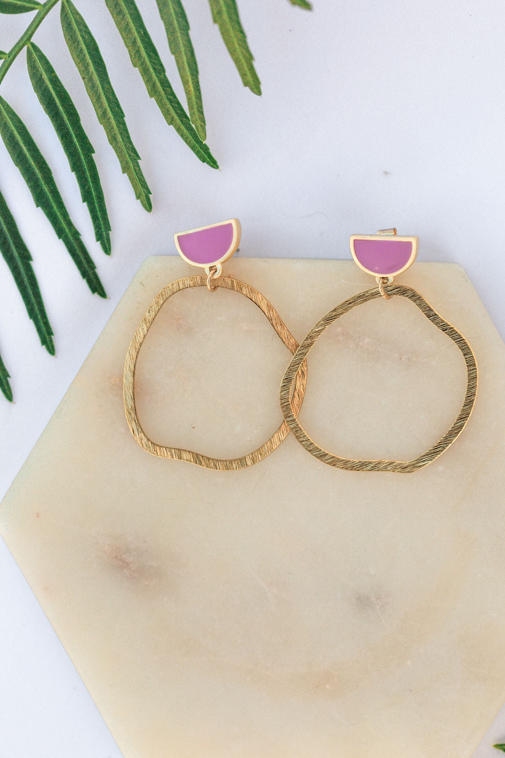 Abstract Hoop Earrings in Gold and Pink