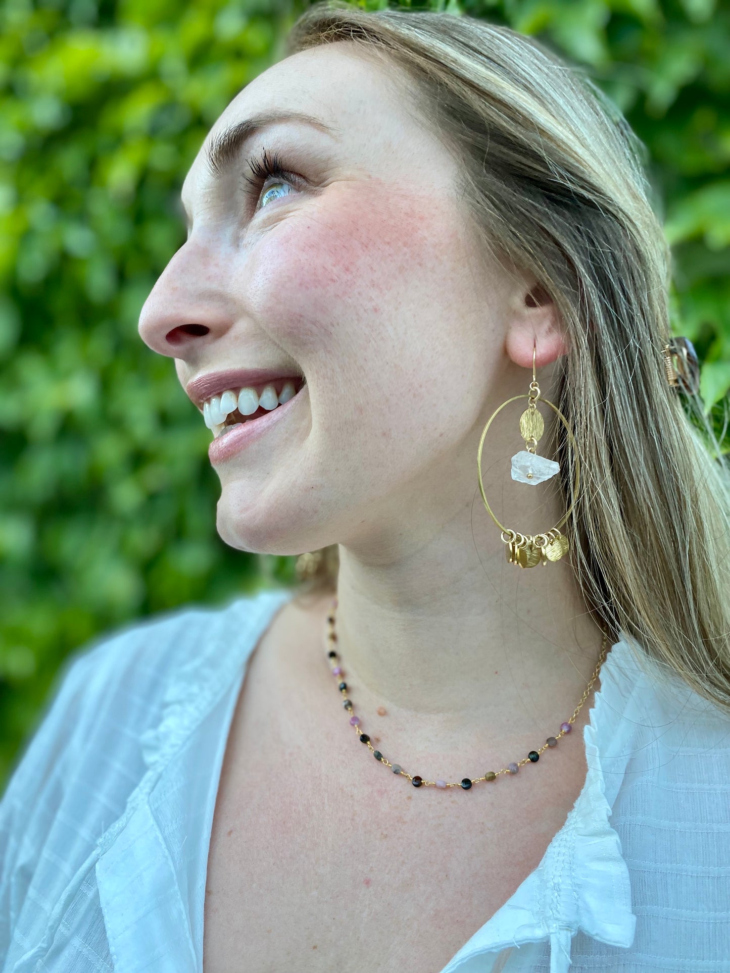 Raw Crystal Quartz Fringe Hoops