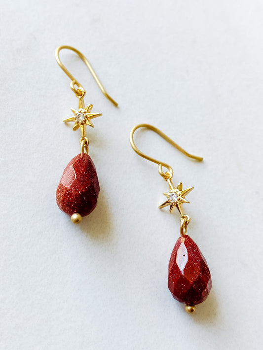 Red Sandstone Star Gazer Teardrop Earrings